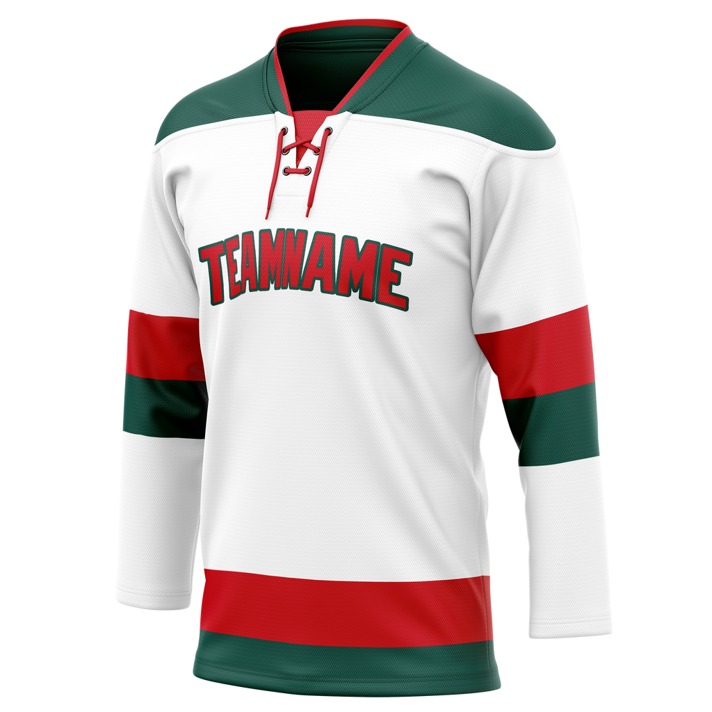 Custom Team Design White & Red Colors Design Sports Hockey Jersey HK00NP030209