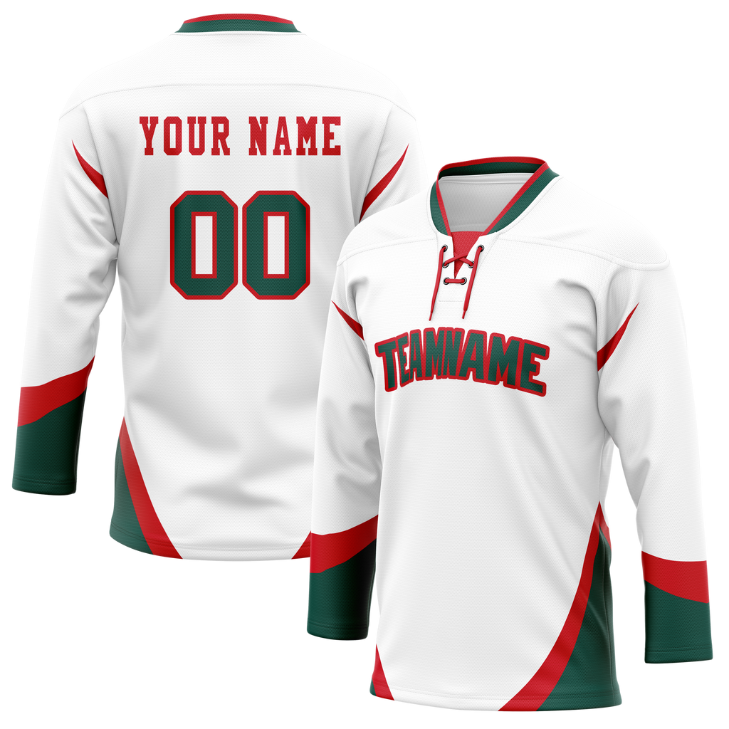 Custom Team Design White & Red Colors Design Sports Hockey Jersey HK00NP060209