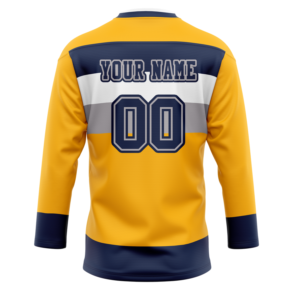 Custom Team Design Gold & Navy Blue Colors Design Sports Hockey Jersey HK00WJ011318