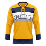 Custom Team Design Gold & Navy Blue Colors Design Sports Hockey Jersey HK00NP011318