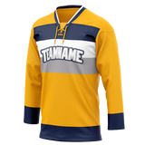 Custom Team Design Gold & Navy Blue Colors Design Sports Hockey Jersey HK00WJ011318