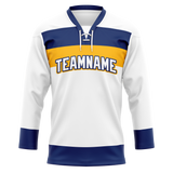 Custom Team Design White & Navy Blue Colors Design Sports Hockey Jersey HK00NP060218