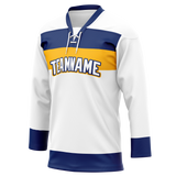 Custom Team Design White & Navy Blue Colors Design Sports Hockey Jersey HK00NP060218