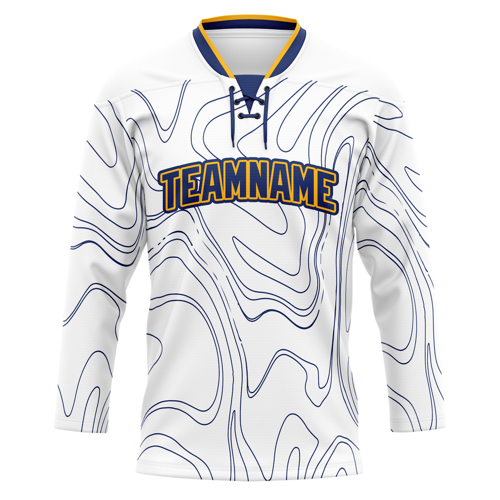 Custom Team Design White & Navy Blue Colors Design Sports Hockey Jersey HK00WJ080218