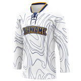 Custom Team Design White & Navy Blue Colors Design Sports Hockey Jersey HK00NP080218