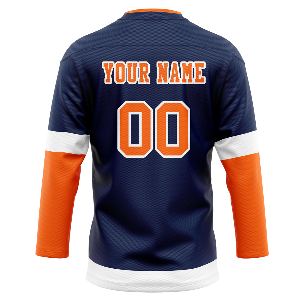 Custom Team Design Navy Blue & Orange Colors Design Sports Hockey Jersey HK00NJD041810
