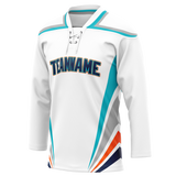 Custom Team Design White & Teal Colors Design Sports Hockey Jersey HK00NJD060217