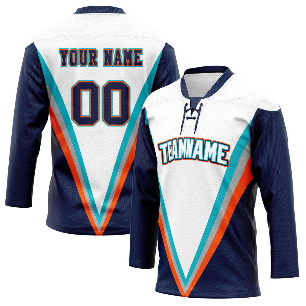 Custom Team Design White & Navy Blue Colors Design Sports Hockey Jersey HK00NJD090218
