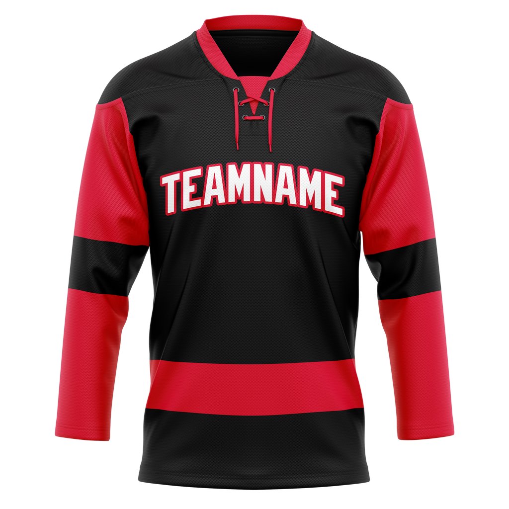 Custom Team Design Black & Red Colors Design Sports Hockey Jersey HK00CF010109