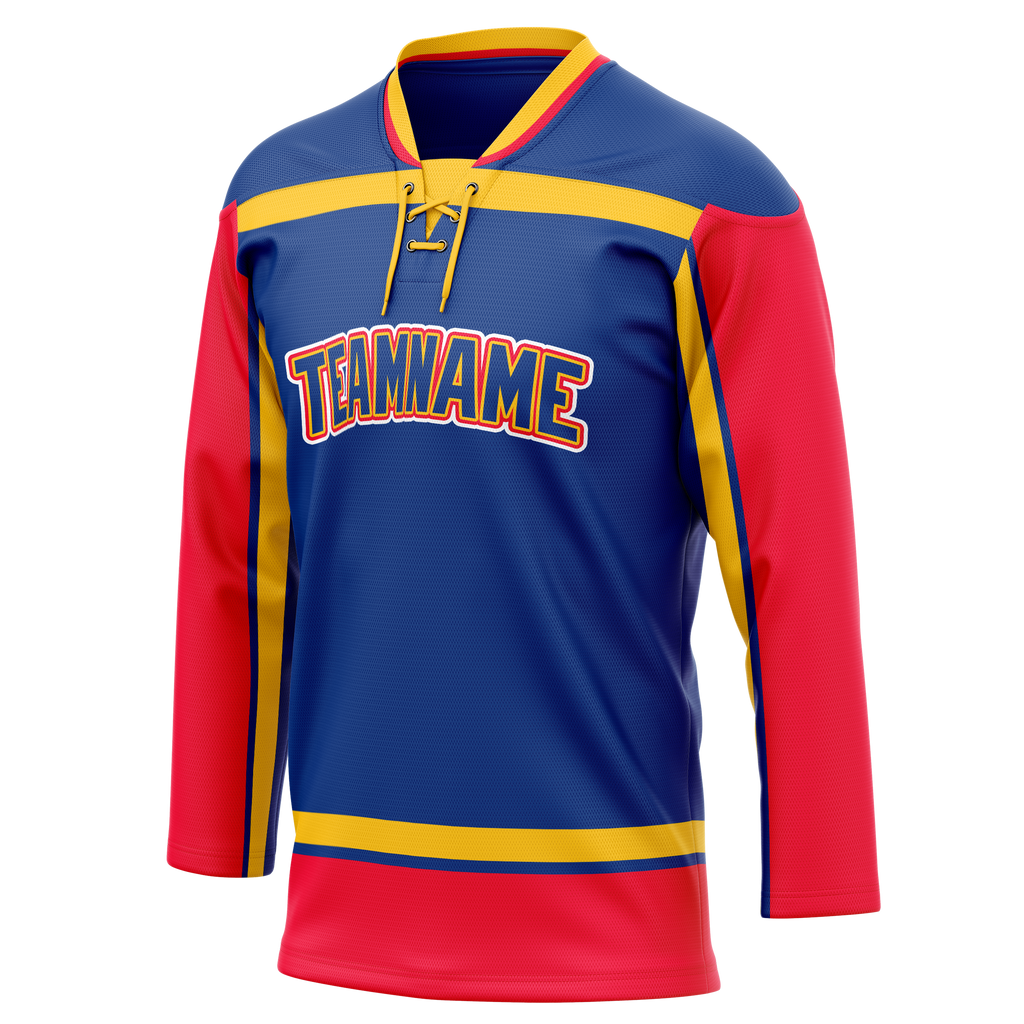 Custom Team Design Royal Blue & Red Colors Design Sports Hockey Jersey HK00SB011909