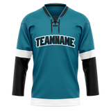 Custom Team Design Dark Aqua & Black Colors Design Sports Hockey Jersey HK00SJS011601