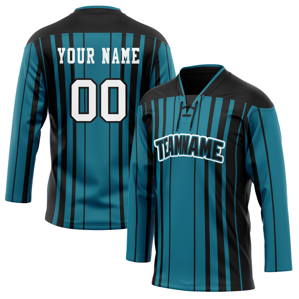 Custom Team Design Dark Aqua & Black Colors Design Sports Hockey Jersey HK00WC021601