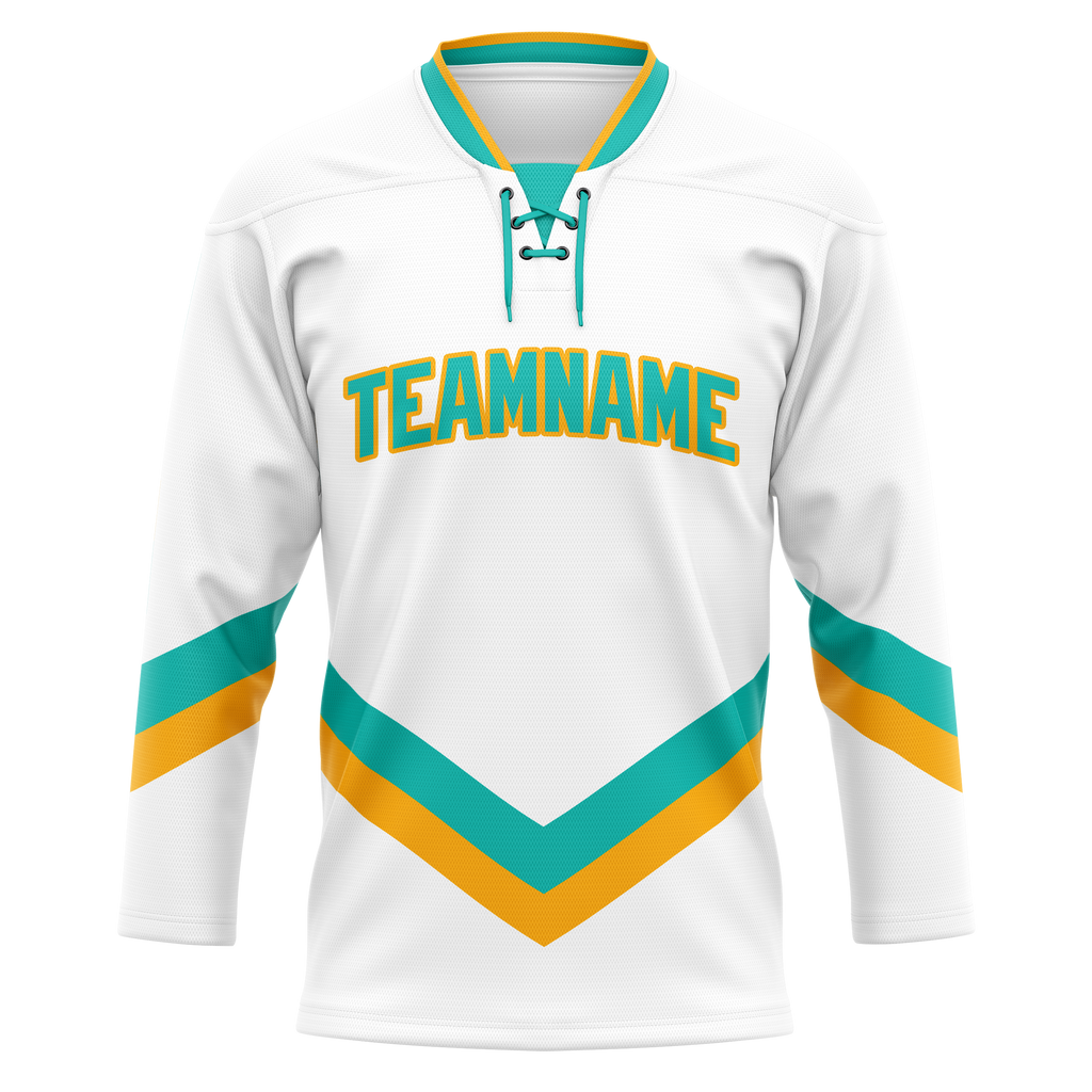 Custom Team Design White & Teal Colors Design Sports Hockey Jersey HK00WC030217