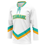 Custom Team Design White & Teal Colors Design Sports Hockey Jersey HK00SJS030217