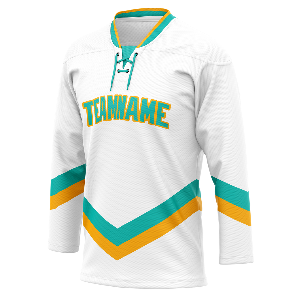 Custom Team Design White & Teal Colors Design Sports Hockey Jersey HK00WC030217