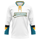 Custom Team Design White & Dark Aqua Colors Design Sports Hockey Jersey HK00SJS040216