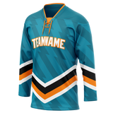 Custom Team Design Dark Aqua & Light Orange Colors Design Sports Hockey Jersey HK00SJS081611