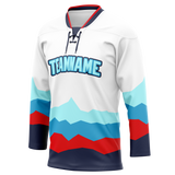 Custom Team Design White & Navy Blue Colors Design Sports Hockey Jersey HK00SK010218