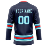 Custom Team Design Navy Blue & Teal Colors Design Sports Hockey Jersey HK00SK021817