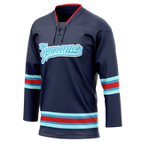 Custom Team Design Navy Blue & Teal Colors Design Sports Hockey Jersey HK00SK021817