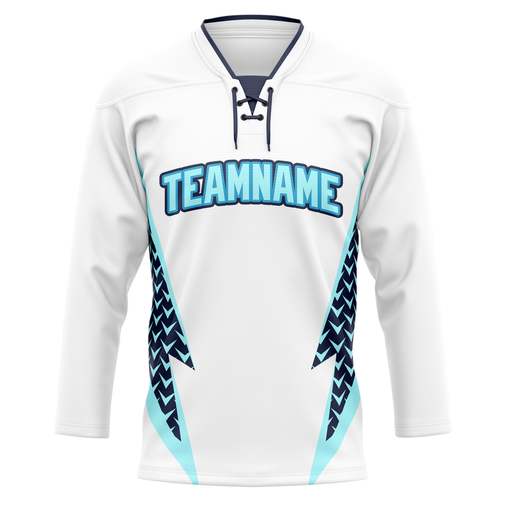 Custom Team Design White & Navy Blue Colors Design Sports Hockey Jersey HK00VGK030218