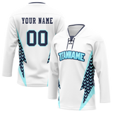 Custom Team Design White & Navy Blue Colors Design Sports Hockey Jersey HK00VGK030218