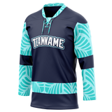 Custom Team Design Navy Blue & Teal Colors Design Sports Hockey Jersey HK00SK071817