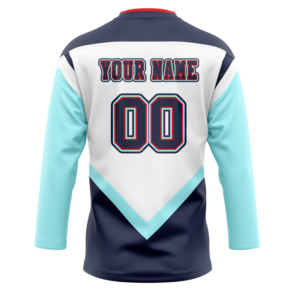Custom Team Design White & Navy Blue Colors Design Sports Hockey Jersey HK00VGK080218