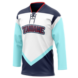 Custom Team Design White & Navy Blue Colors Design Sports Hockey Jersey HK00SK080218
