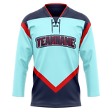 Custom Team Design Teal & Navy Blue Colors Design Sports Hockey Jersey HK00SK101718
