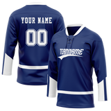 Custom Team Design Navy Blue & White Colors Design Sports Hockey Jersey HK00TBL011802