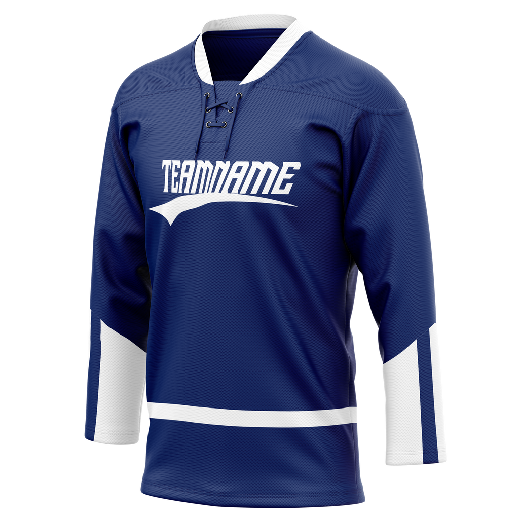 Custom Team Design Navy Blue & White Colors Design Sports Hockey Jersey HK00VC011802