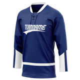 Custom Team Design Navy Blue & White Colors Design Sports Hockey Jersey HK00TBL011802