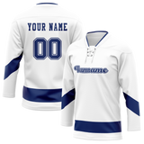 Custom Team Design White & Navy Blue Colors Design Sports Hockey Jersey HK00TBL030218