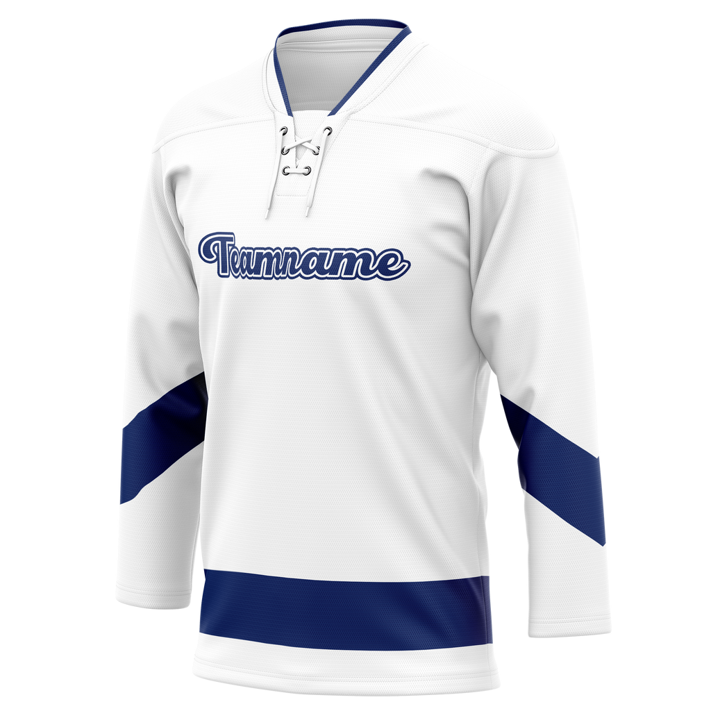 Custom Team Design White & Navy Blue Colors Design Sports Hockey Jersey HK00VC030218