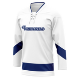 Custom Team Design White & Navy Blue Colors Design Sports Hockey Jersey HK00TBL030218
