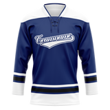 Custom Team Design Navy Blue & White Colors Design Sports Hockey Jersey HK00TBL091802