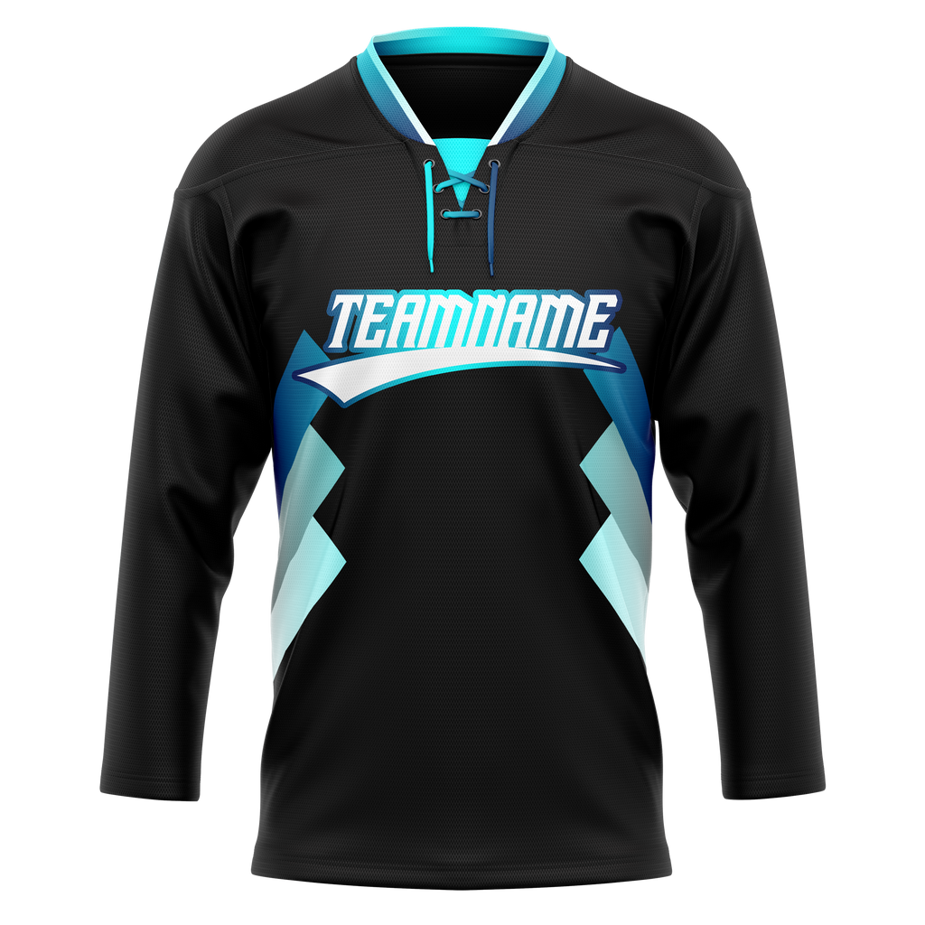 Custom Team Design Black & Teal Colors Design Sports Hockey Jersey HK00VC100117