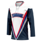 Custom Team Design White & Navy Blue Colors Design Sports Hockey Jersey HK00VC040218