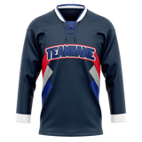 Custom Team Design Navy Blue & Royal Blue Colors Design Sports Hockey Jersey HK00VC061819
