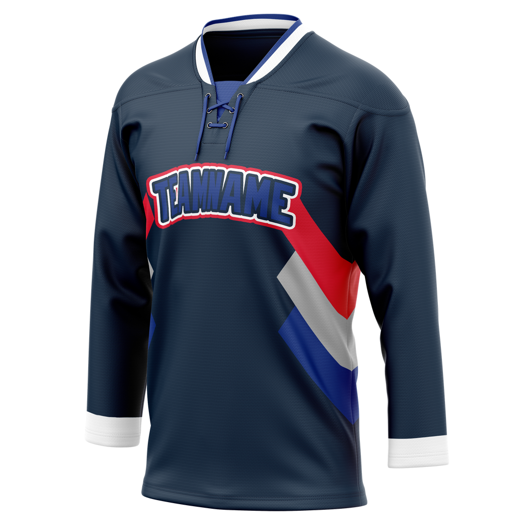 Custom Team Design Navy Blue & Royal Blue Colors Design Sports Hockey Jersey HK00SJS061819