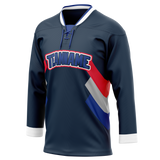 Custom Team Design Navy Blue & Royal Blue Colors Design Sports Hockey Jersey HK00SJS061819