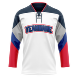 Custom Team Design White & Navy Blue Colors Design Sports Hockey Jersey HK00VC090218