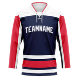 Custom Team Design Navy Blue & Red Colors Design Sports Hockey Jersey HK00OS021809