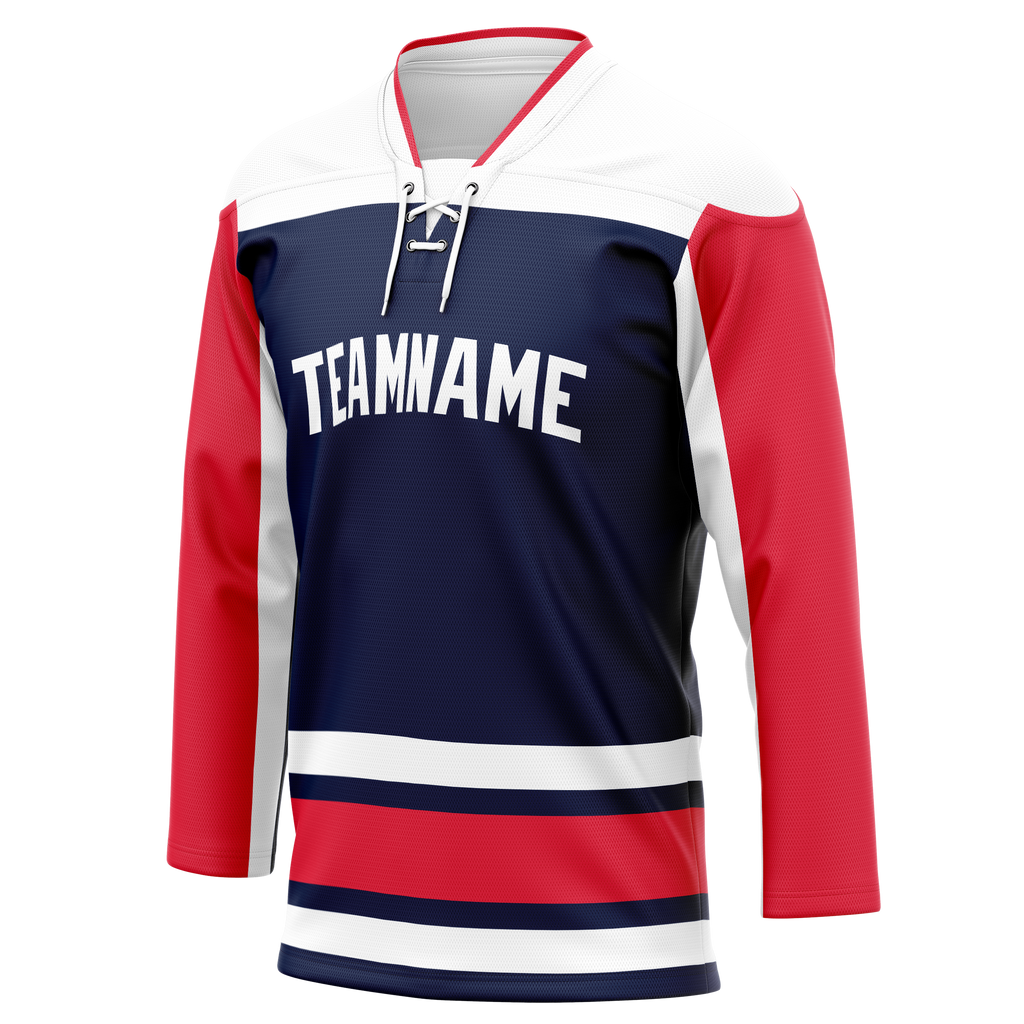 Custom Team Design Navy Blue & Red Colors Design Sports Hockey Jersey HK00OS021809