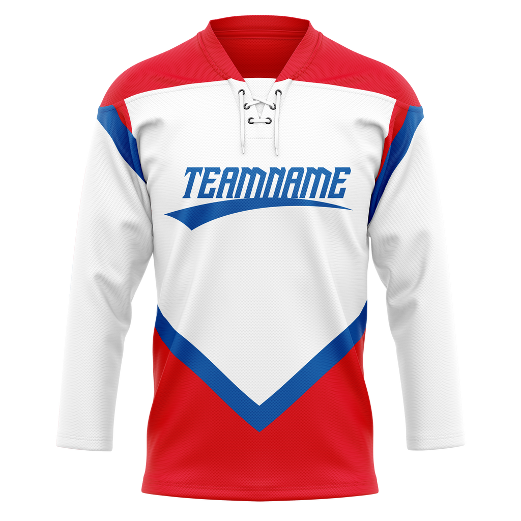 Custom Team Design White & Red Colors Design Sports Hockey Jersey HK00OS050209