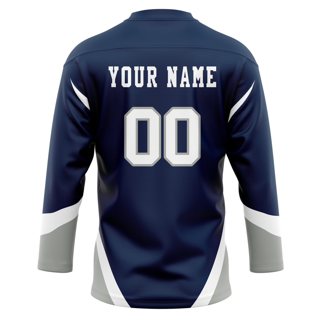 Custom Team Design Navy Blue & White Colors Design Sports Hockey Jersey HK00AD051802