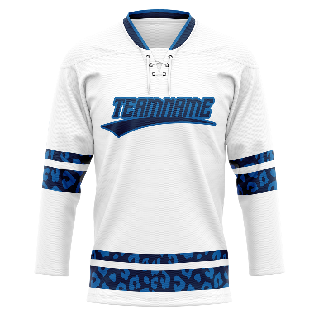 Custom Team Design White & Blue Colors Design Sports Hockey Jersey HK00WJ090220